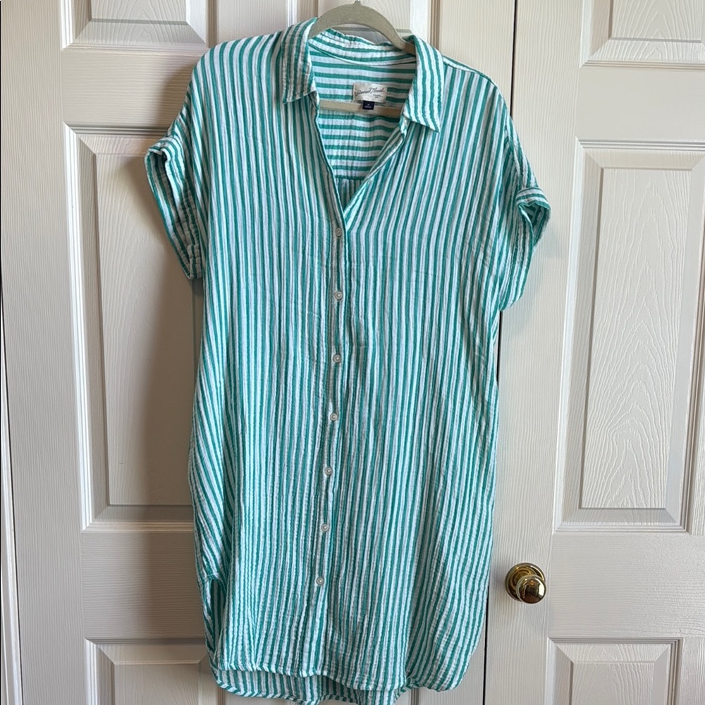 Universal Thread Green and White Striped Shirt Dress